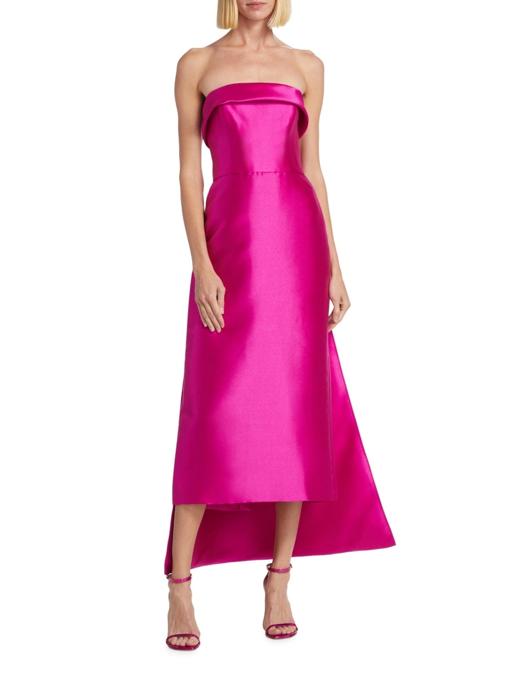 Amsale Mikado Satin Tea-Length Evening Dress, Fuchsia, Size 14